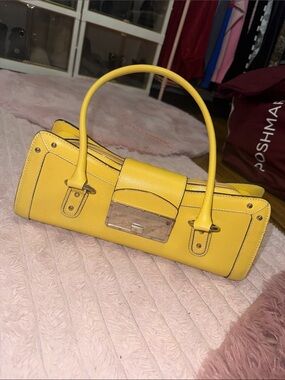 Bright Yellow Structured Shoulder Bag with Silver Accent